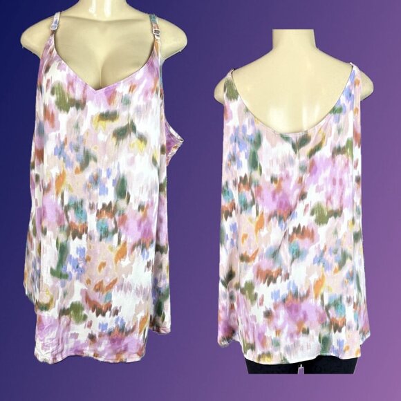 Torrid +5 Purple Multicolor Abstract Floral V-Neckline Woven Challis Camisole - Picture 1 of 6